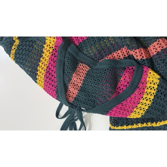 Torrid | Open Stitch Colorful Striped Knit Sweater with Fringe Cover Up Tropical - Picture 4 of 4